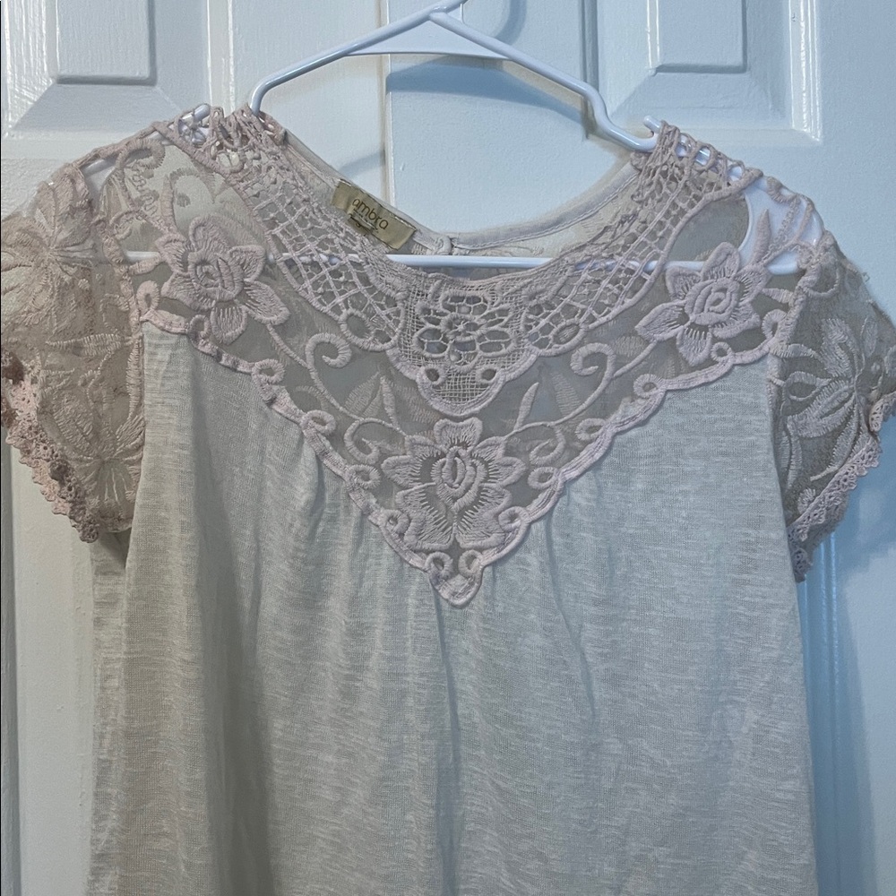 Ambra Italy Pale Pink Lace T Shirt Viscose Size S - Picture 3 of 8